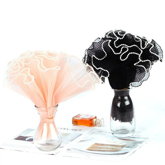 Romantisches Blumen-Verpackungsset in Rosa mit Perlmuttpapier - Netz für Anlässe