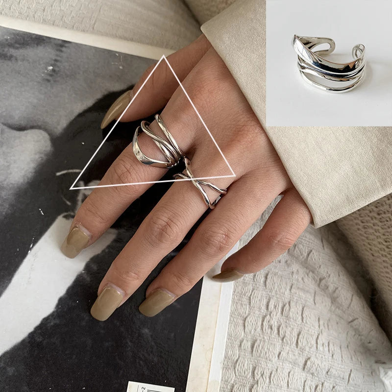 Verstellbarer Silberring mit hohlen Linien, stylischer Punk-Schmuck Unisex