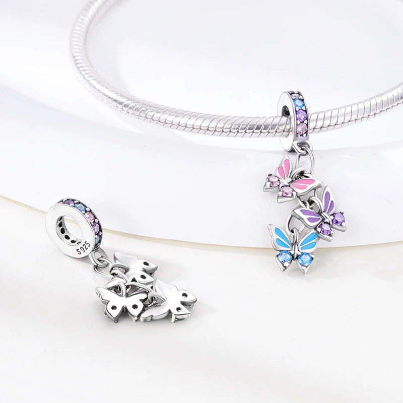 Romantische rosa 925 Silber Charms mit Zirkon – Herz - Parfüm Flasche Set