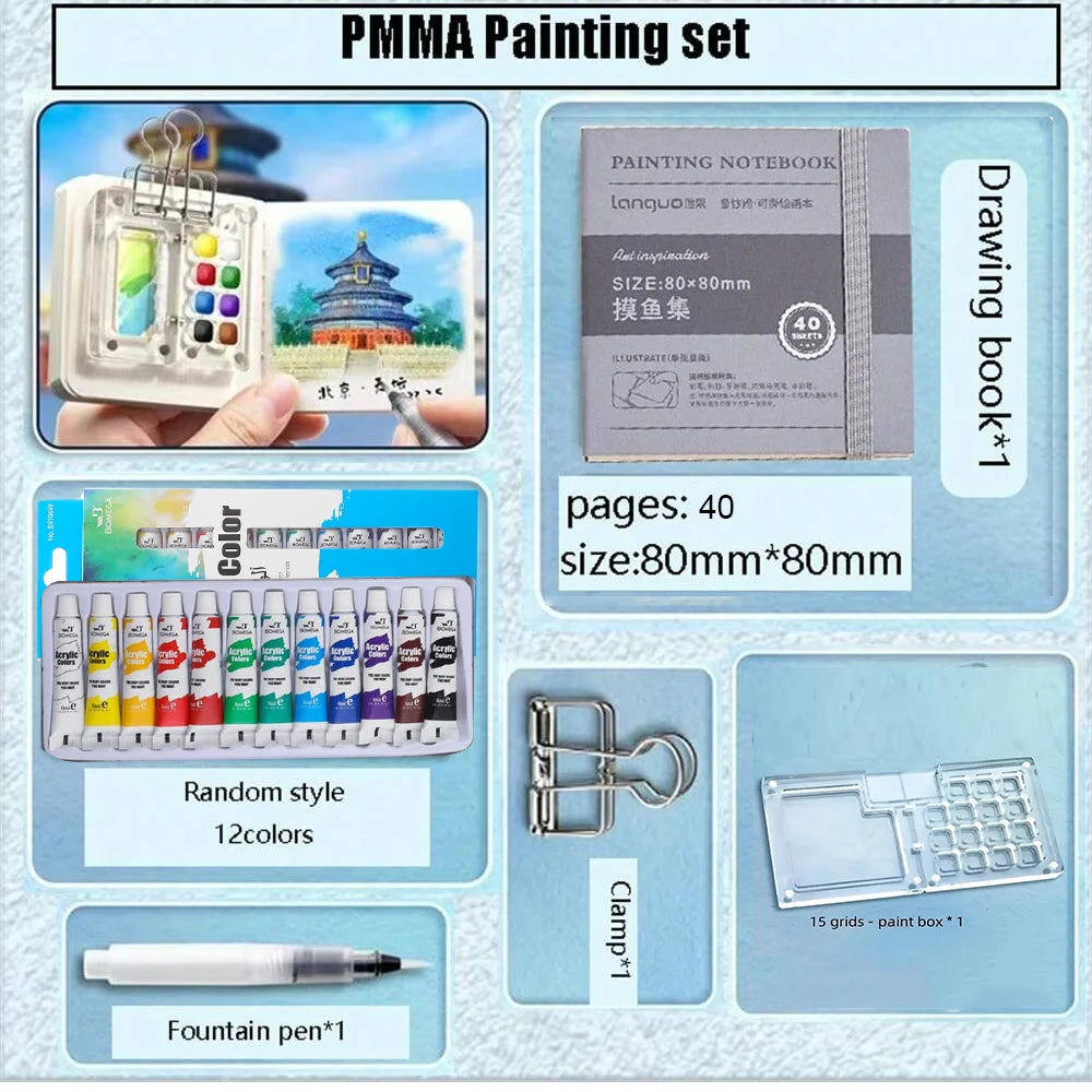 Tragbares Mini-Aquarellpaletten-Set mit Skizzenbuch für unterwegs