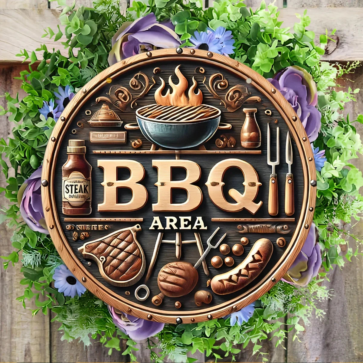Vintage 8 Aluminium Schild – Wetterfestes Grill- - Gartendekor im Rustiklook