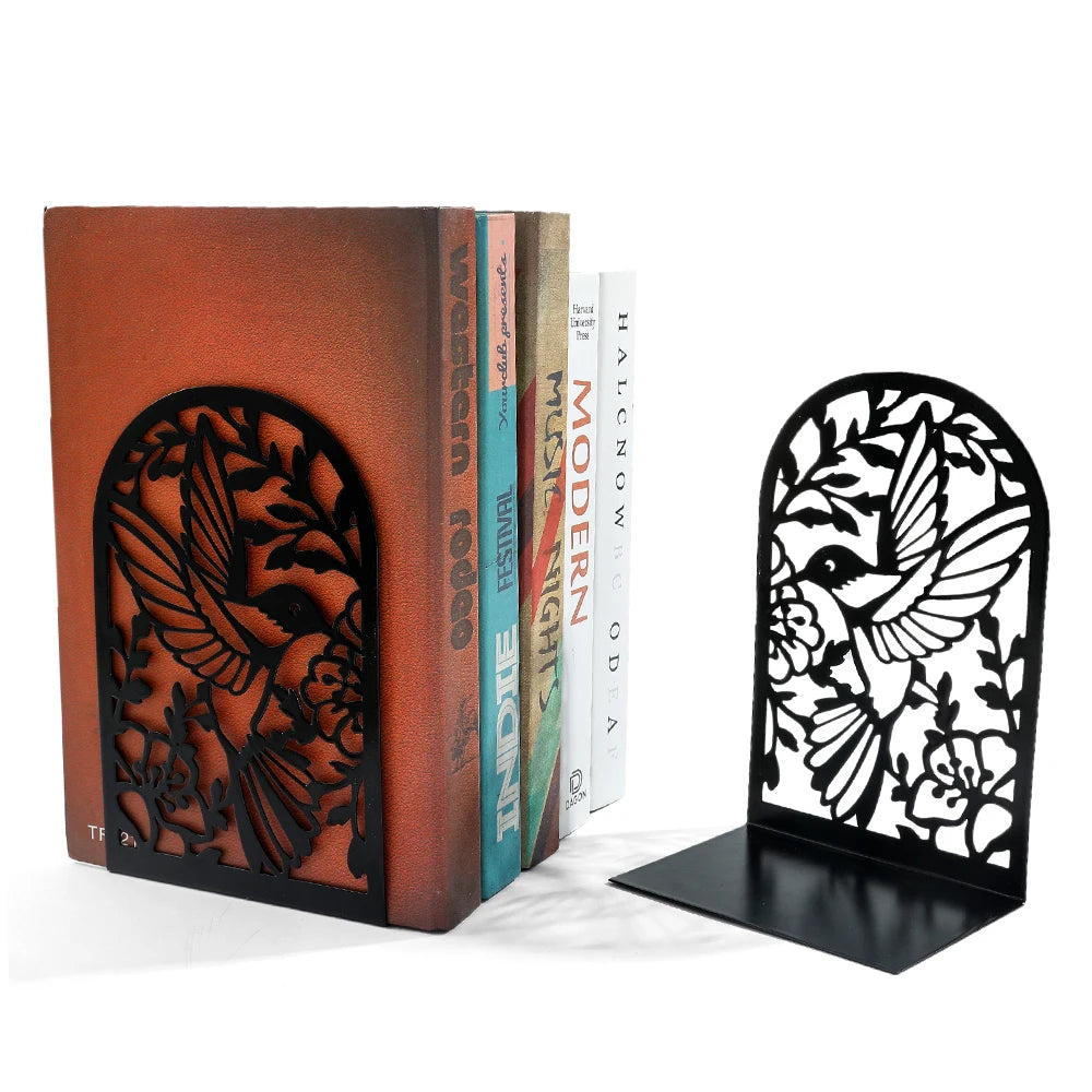 Buchstützen aus Eisen mit Schwalben- und Blumenmotiv für Büro & Zuhause