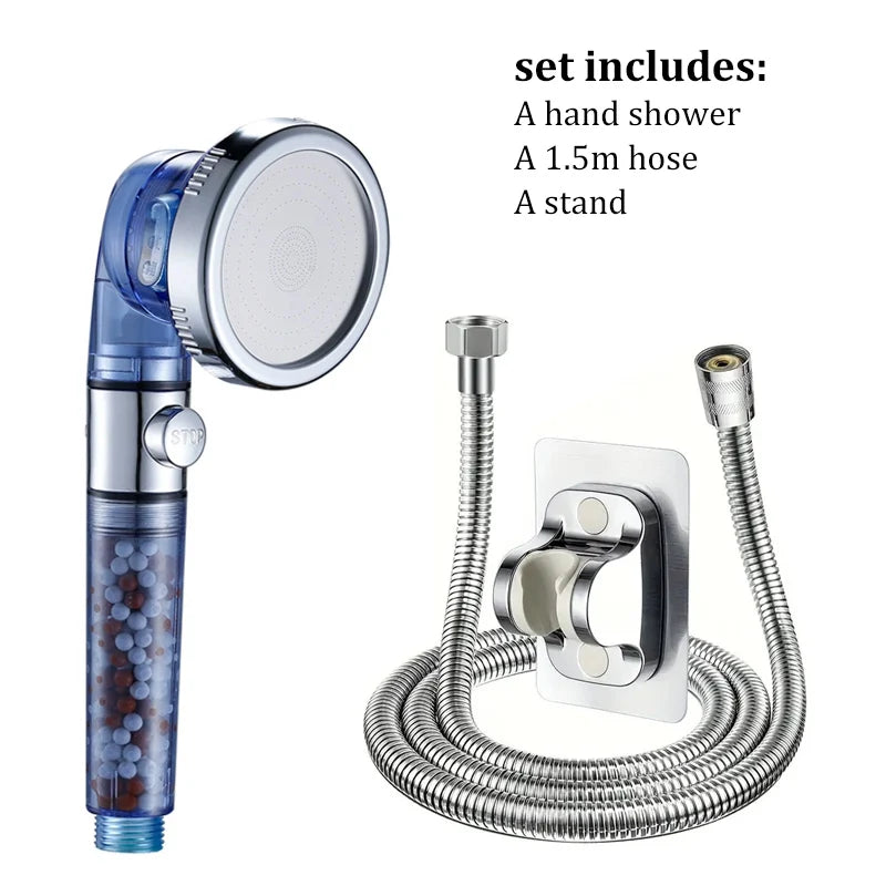 3-Modus Wassersparender Handbrause Kopf mit Negativ-Ionen Filter und Wasserstopp