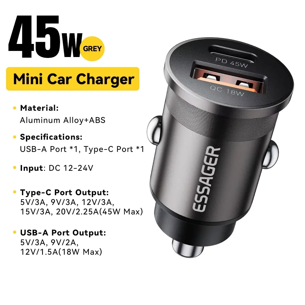 45W Auto Ladegerät Typ C - USB-A mit Quick Charge für alle Geräte