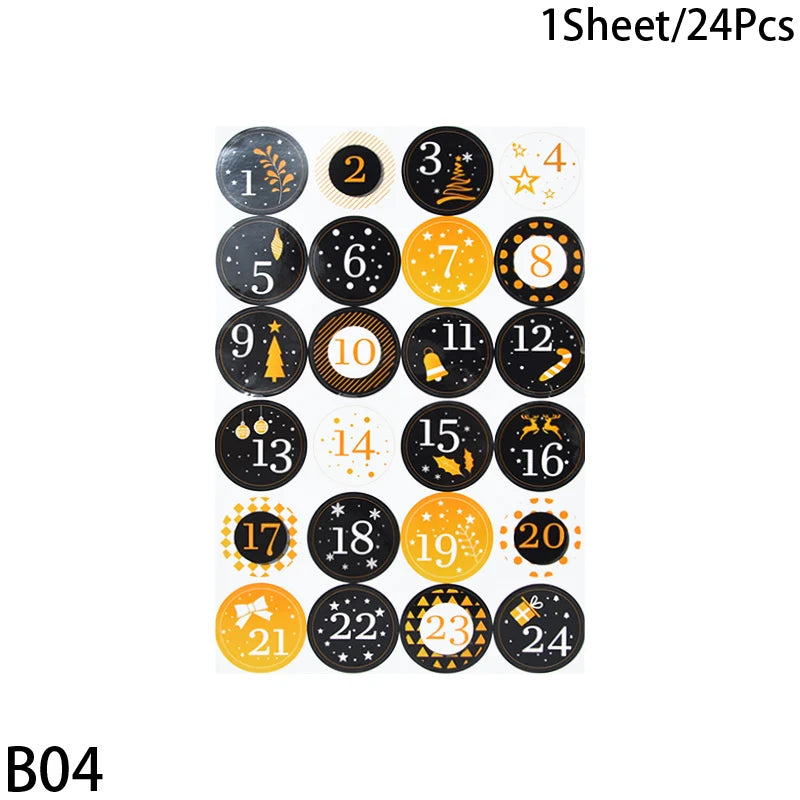 Weihnachts-Adventskalender Aufkleber 1/3/5 Blatt für Geschenkverpackung