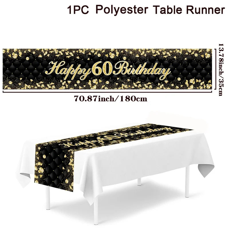 Schwarz Gold Tischläufer 180x35cm für 21. 30. 50. Geburtstag Hochzeit Party Deko