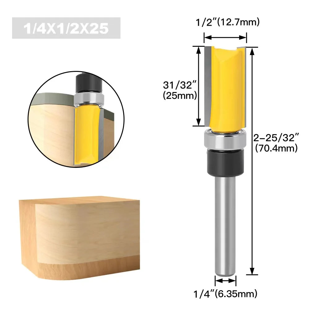 1/4 Zoll 8mm Schaft Langklinge Fräsbit mit Lager für Holzarbeiten