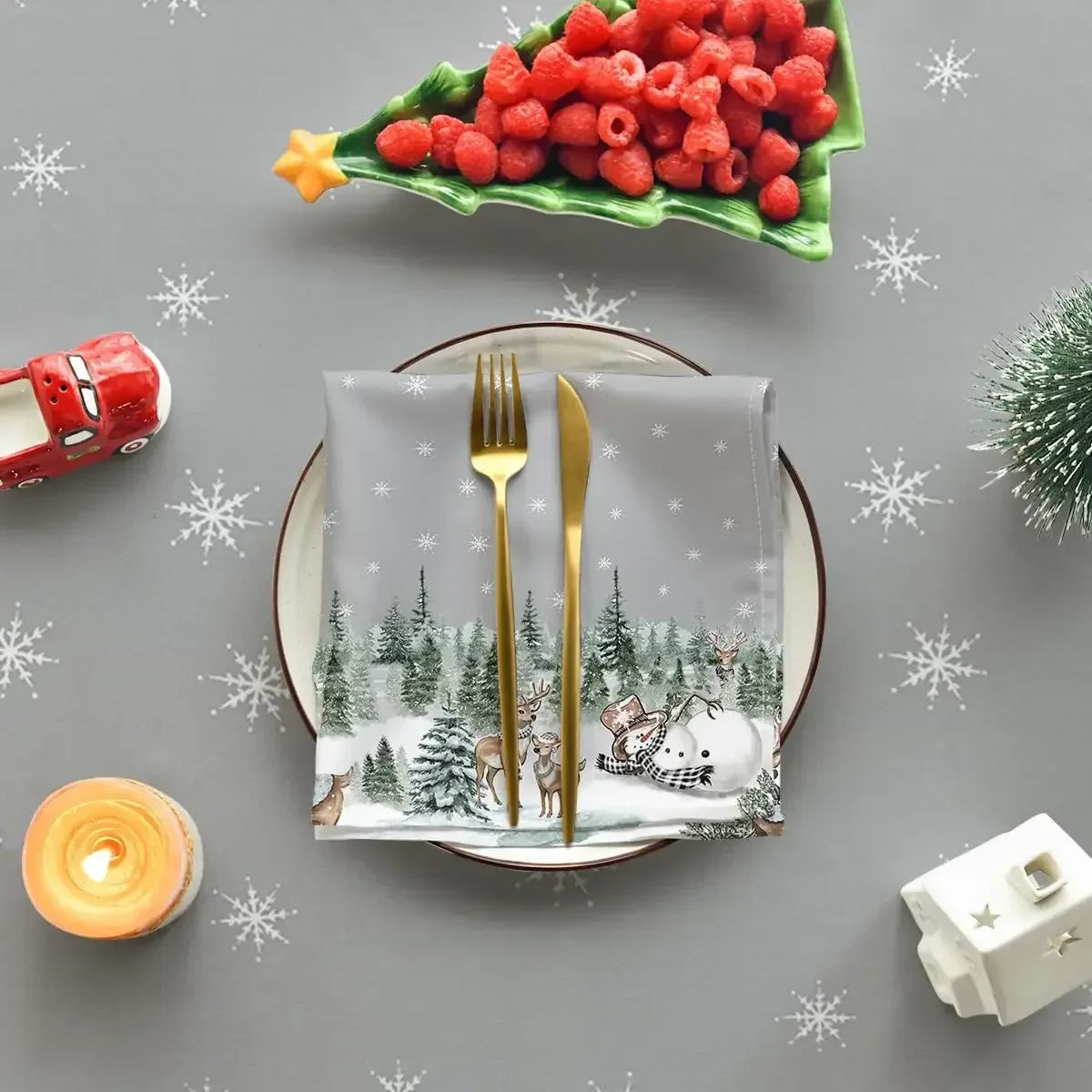 Wasserdichte Weihnachten Tischdecke mit Elch Schneemann Motiv Für Winterparty