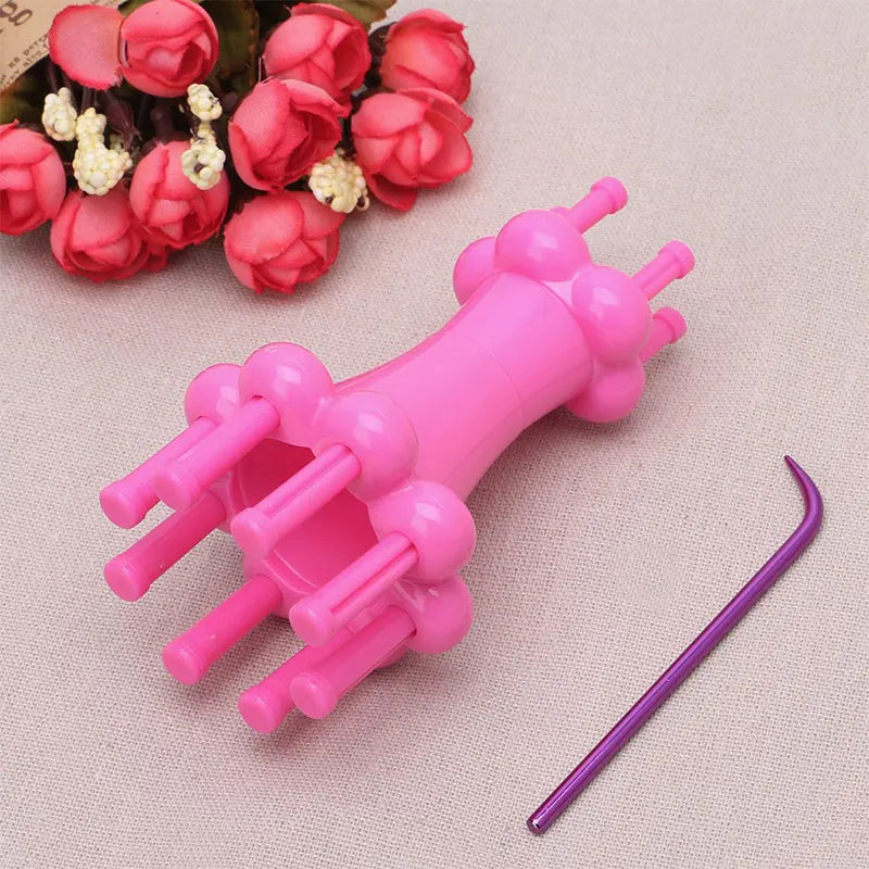 Doppelkopf Garn Kunststoff Strickpuppe Bastelset Spule mit Häkelnadel