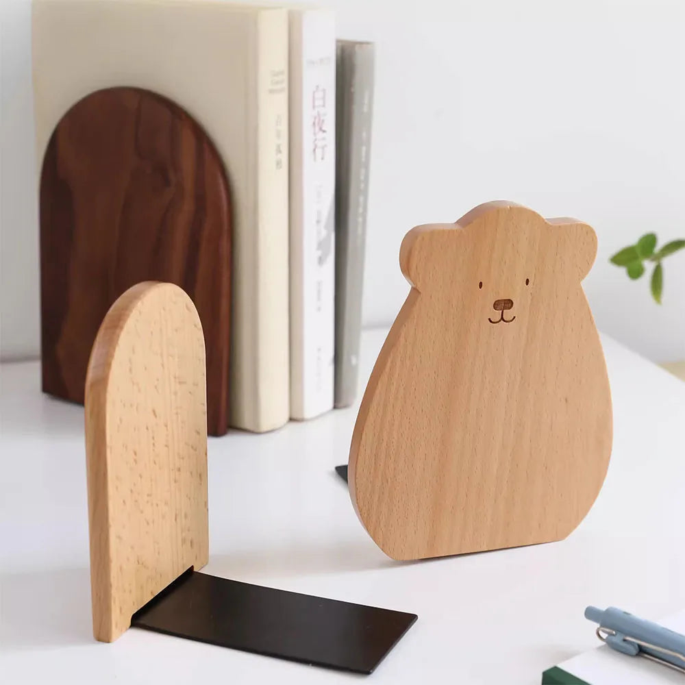 Natur Holz Buchstützen als Schreibtisch Organizer und Bücherhalter