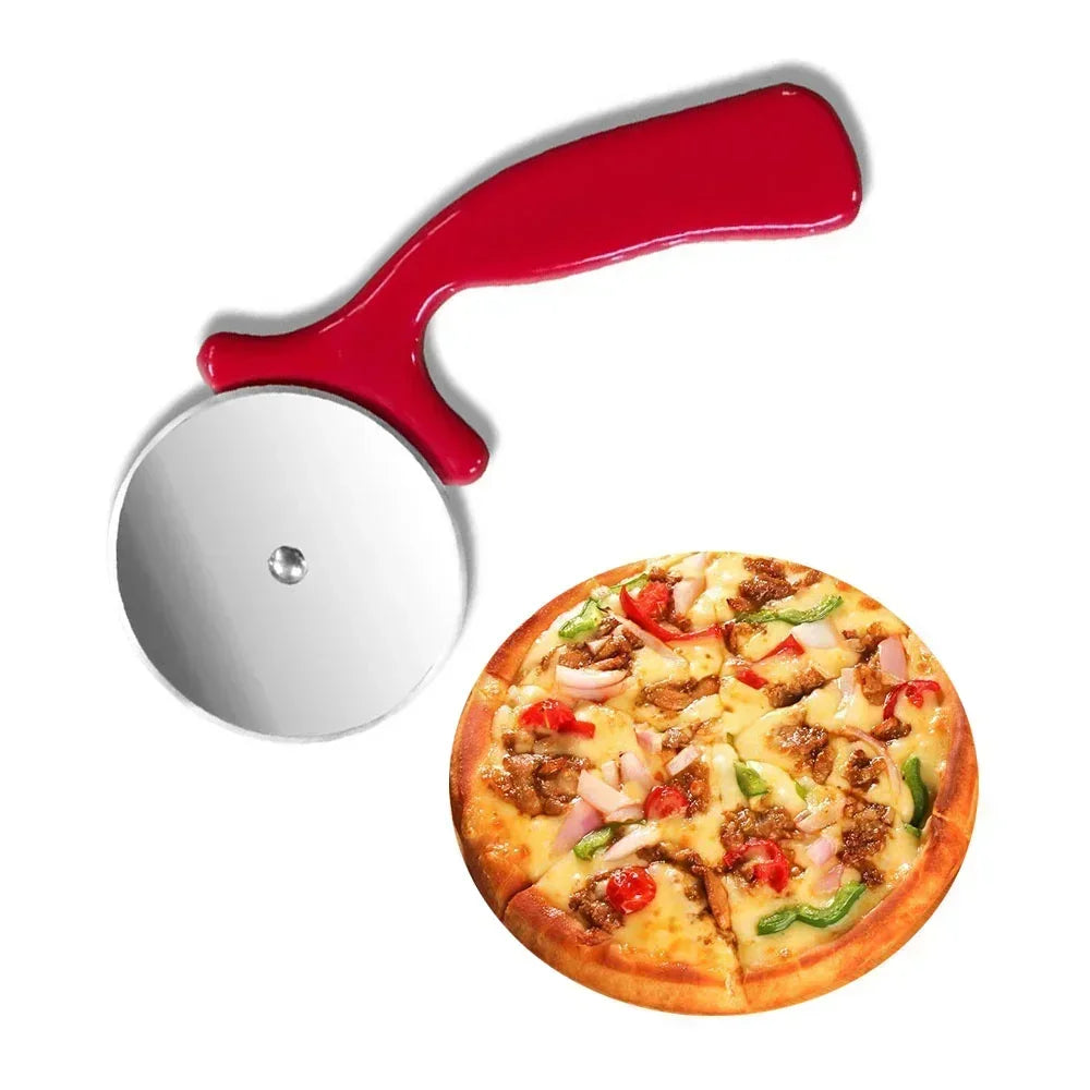 Präziser Edelstahl Pizzaschneider mit ergonomischem Griff in Rot oder Schwarz