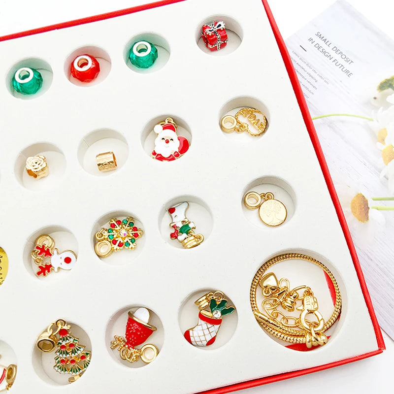 Überraschungs-Blindbox-Set mit 24 kreativen Adventsanhängern und Armbändern