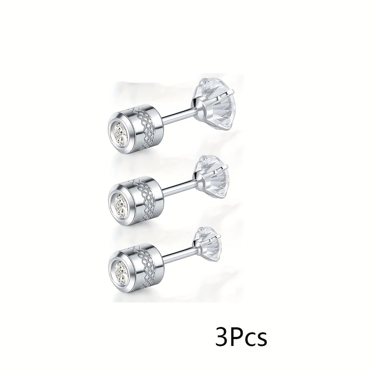 2er Set Edelstahl Ohrstecker mit kubischen Zirkonia Muster