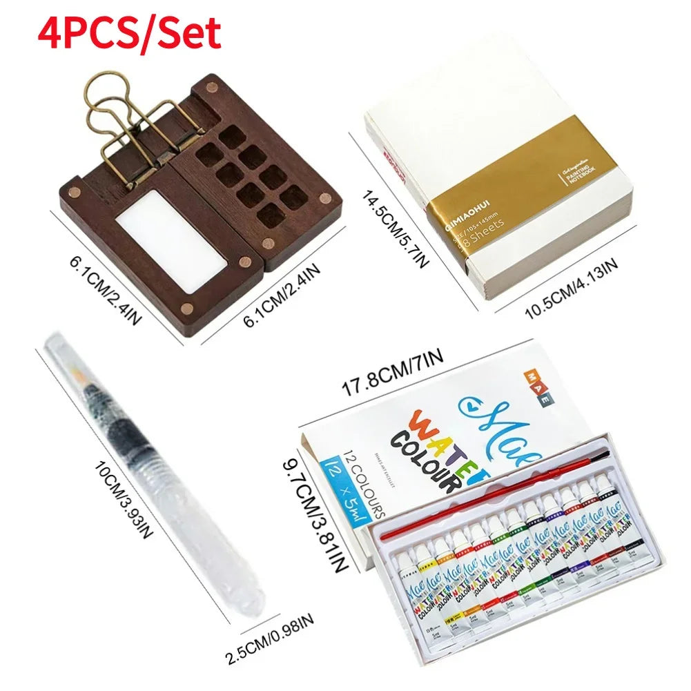 Tragbares Mini Aquarell-Palette Set mit Skizzenbuch und Binder-Clips