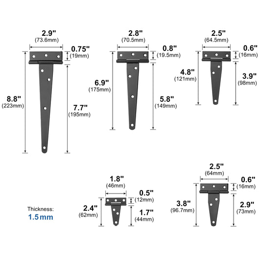 2 T-förmige schwarze Metallscharniere für rustikale Möbel