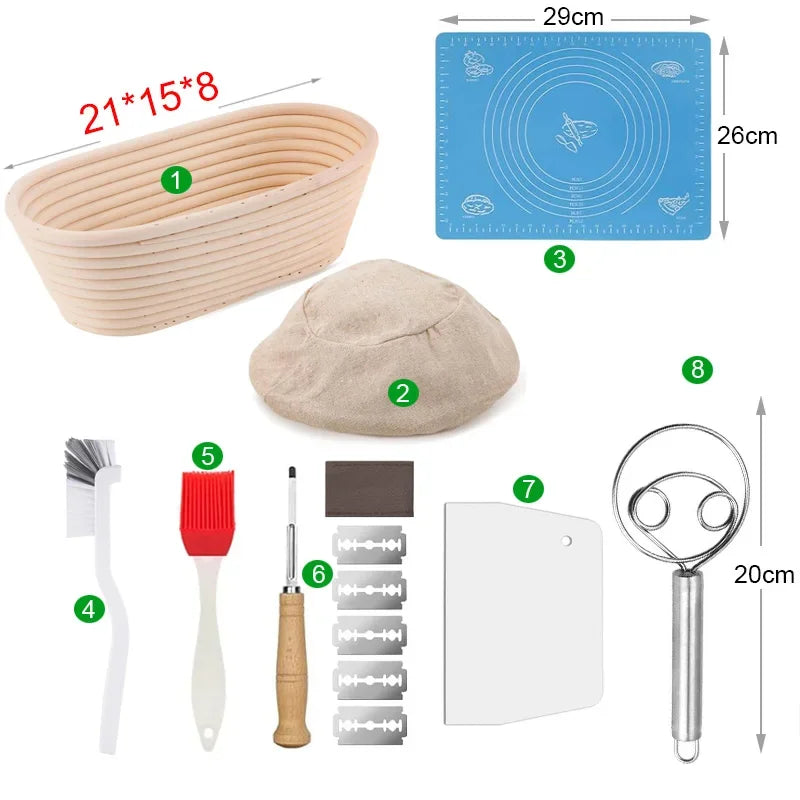 5/8-teiliges Brot-Banneton-Set aus natürlichem Rattan für Backen