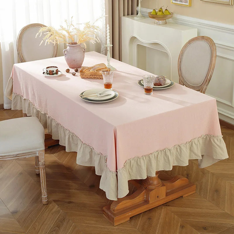 Retro Tischdecke aus Baumwolle mit Rüschen – Waschbar