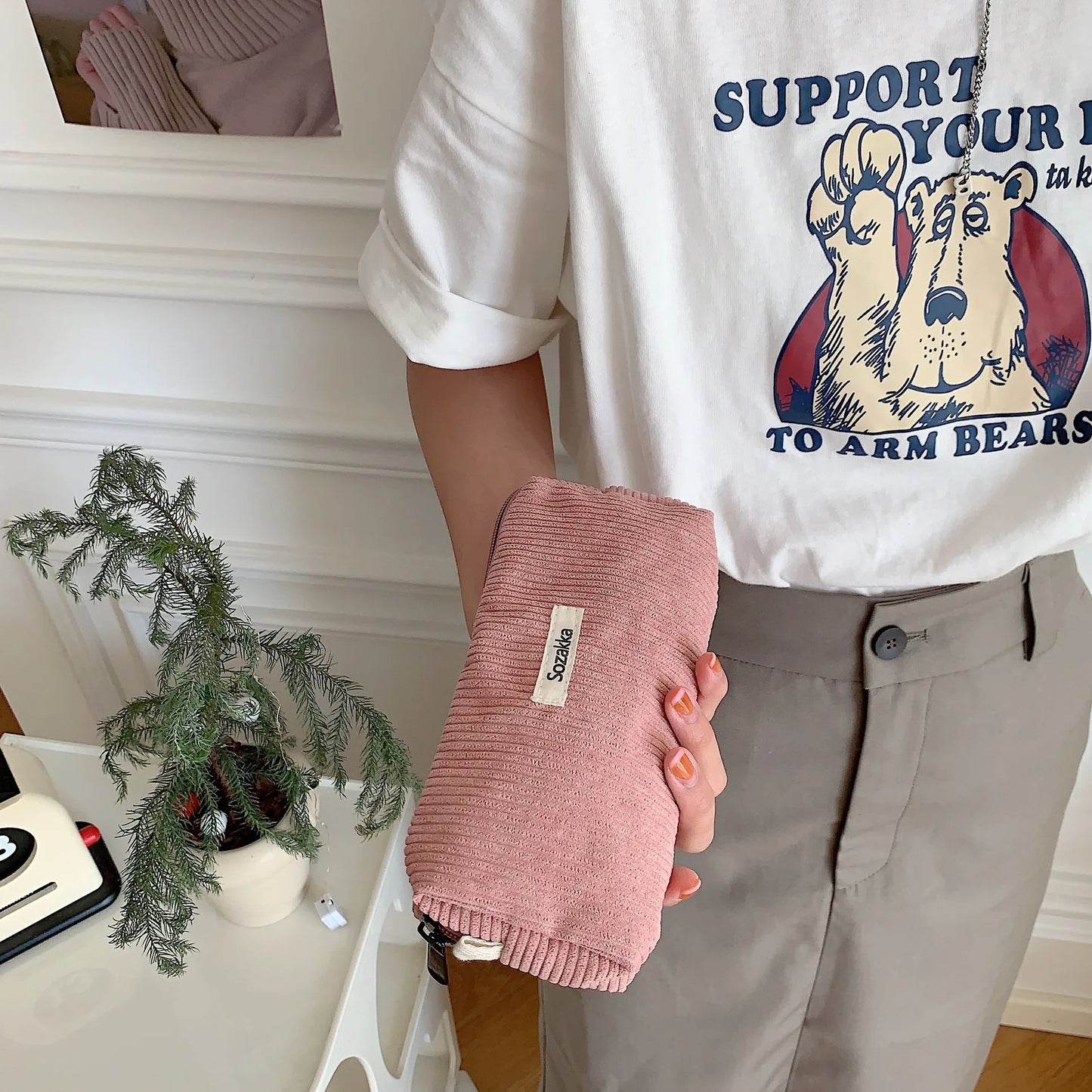 Retro Cord Kosmetik Federmäppchen Organizer Tasche für Reise und Alltag
