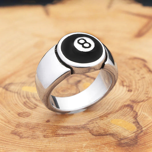 Edelstahl Punk Ring mit Schwarz Acht Motiv – Unisex Party Schmuck