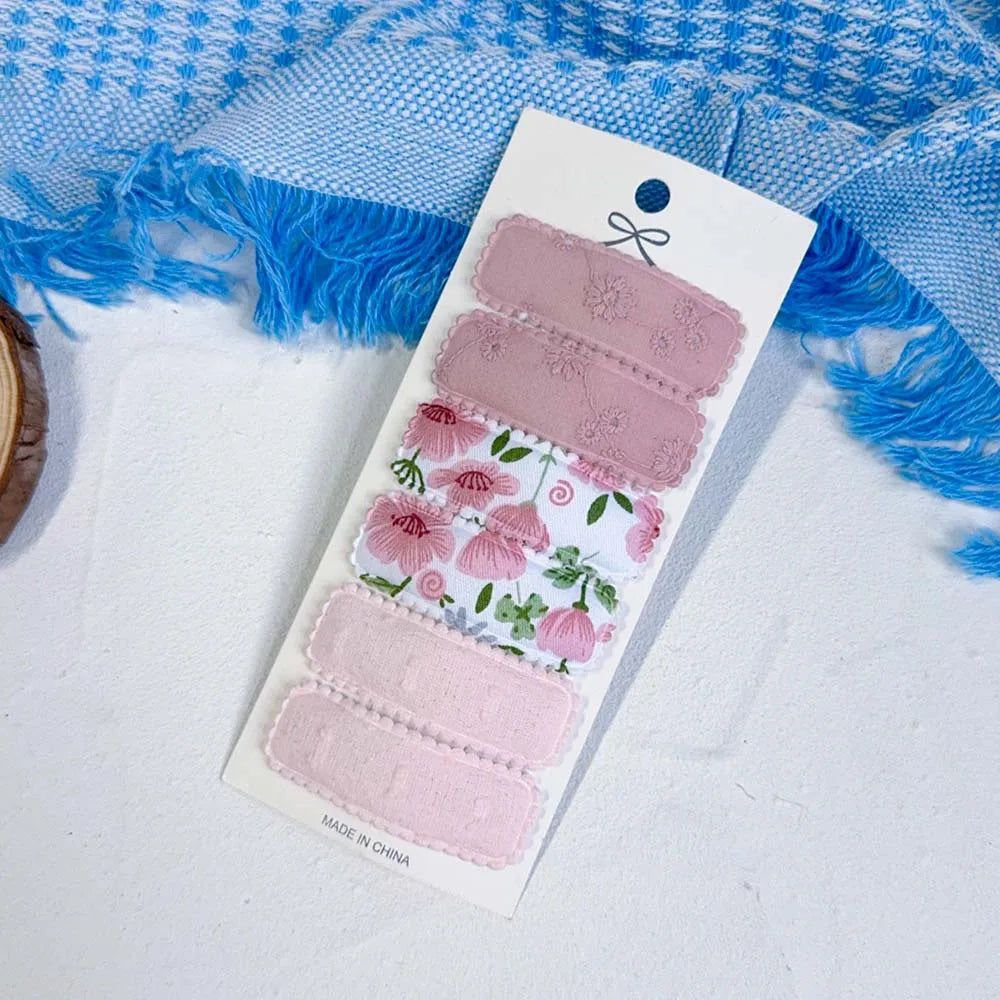 6er Set Haarklammern mit Baumwollstoff Blumenmuster für Mädchen Kinder
