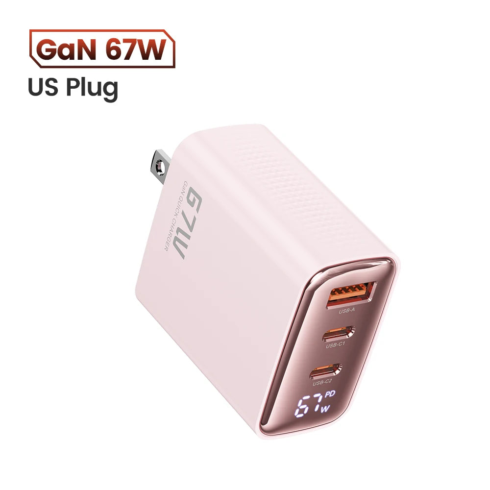 67W GaN USB-C Netzteil Digitalanzeige für Laptop, Tablet, Smartphone schnell