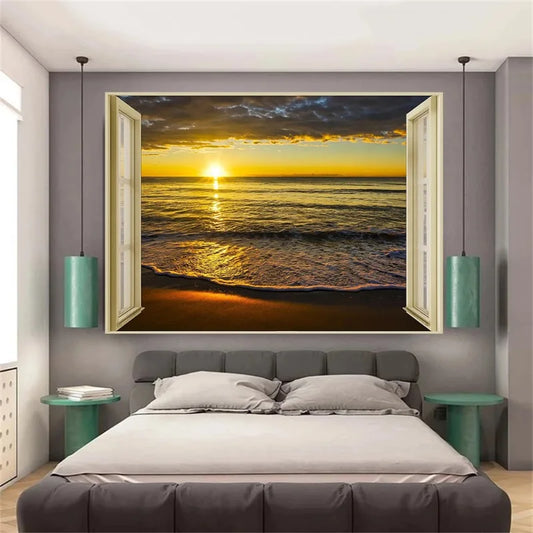 3D Leinwandbild Fluss Wald Strand Sonnenuntergang Landschaft Wandkunst