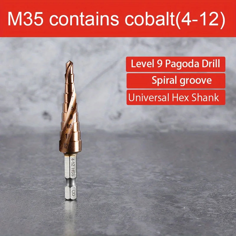 Präzises Bohren in Metall: M35 Kobalt Stufenbohrer 4-32 mm mit Dreiecksschaft