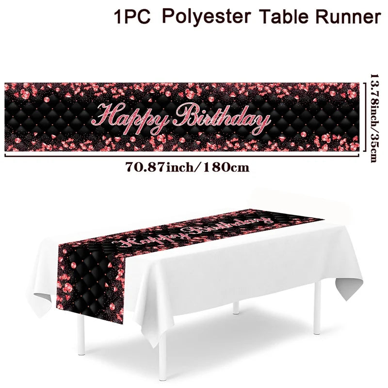 Schwarz Gold Tischläufer 180x35cm für 21. 30. 50. Geburtstag Hochzeit Party Deko