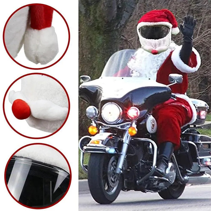 4-teiliges Motorrad Helm Set mit Santa Claus Weihnachtsmütze