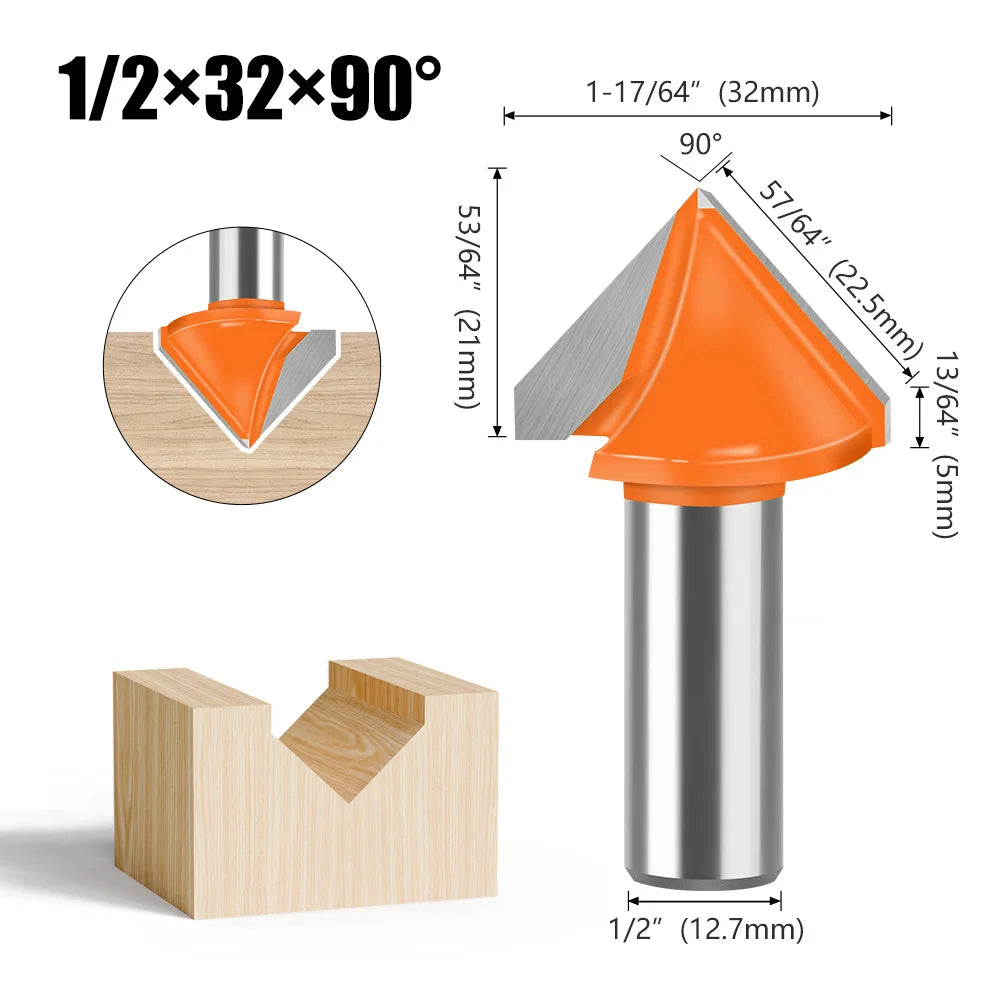 3D V-förmiger Fräser 90° und 120° für präzise Anfas- und Gravurarbeiten