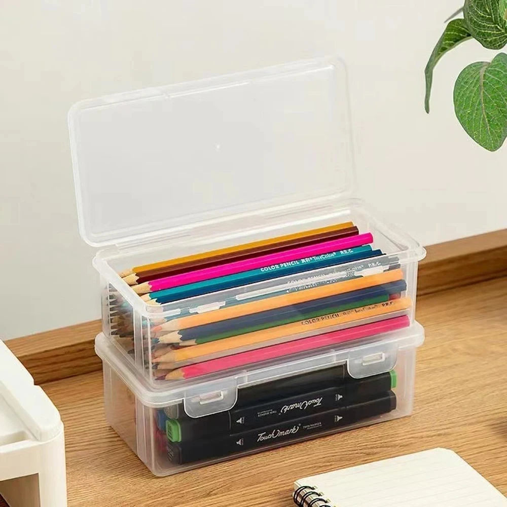 Große Transluzente Kunststoff Bleistiftbox Büro Schulbedarf Organizer Stapelbar