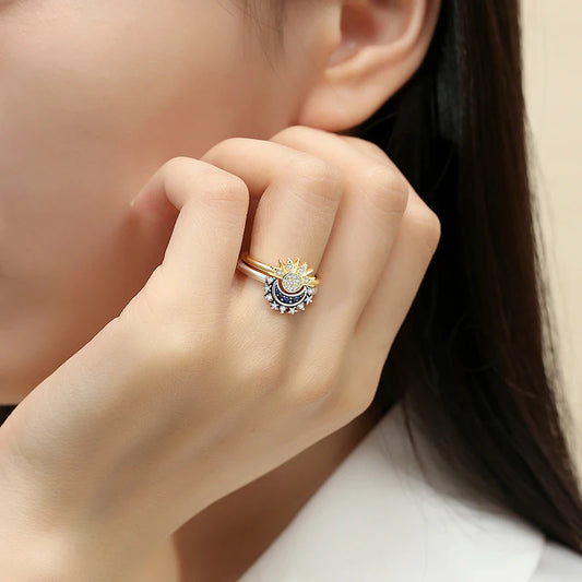 Eleganter 925 Sterling Silber Ring mit Herz und Sonnen-Mond Design - Yabubest - Home & More