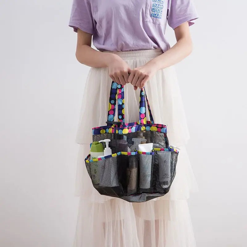 Tragbare Mesh Dusch-Caddy Tasche mit 8 Fächern und 2 Griffen Schwarz
