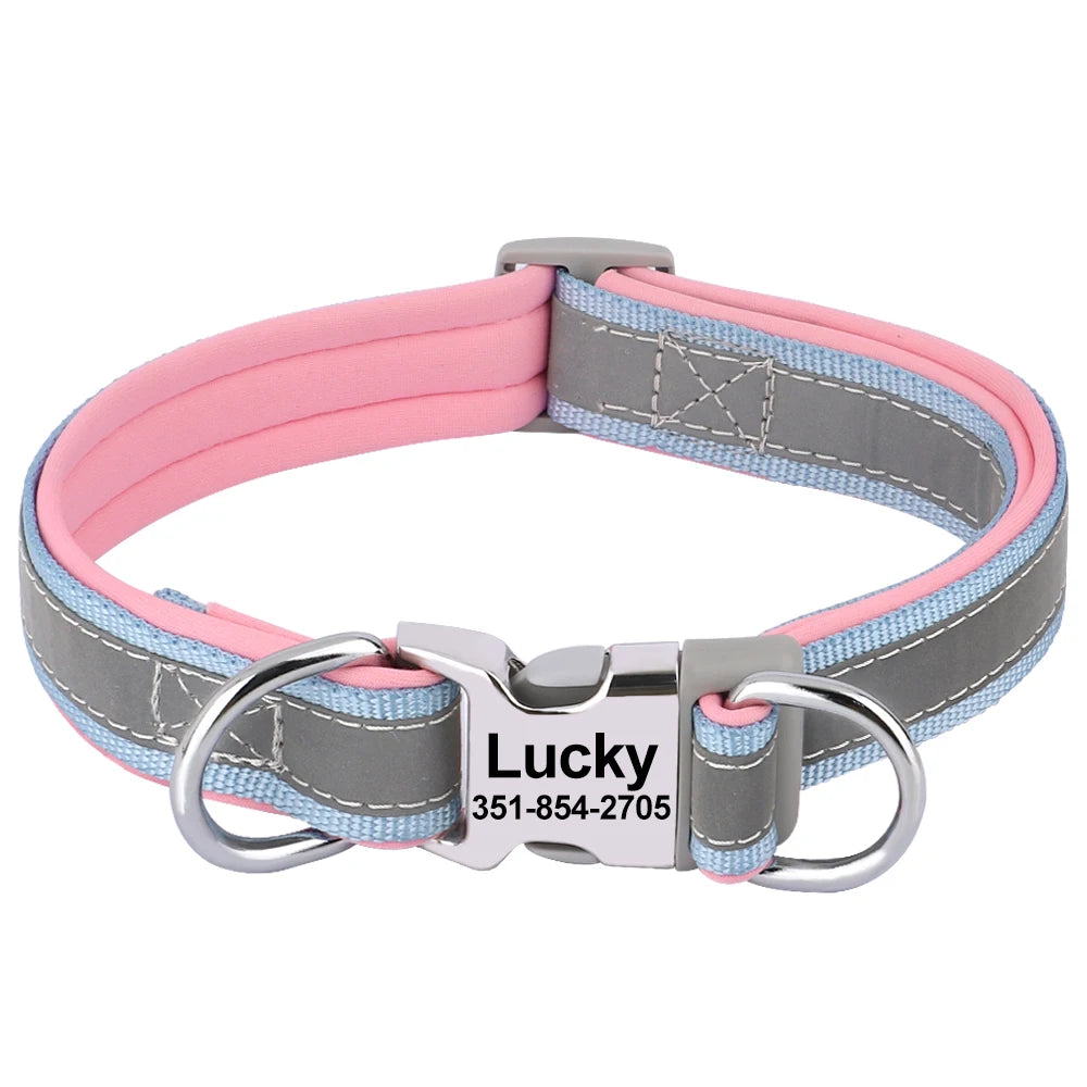 Reflektierendes Hundehalsband mit graviertem ID-Tag, verstellbar für alle Größen