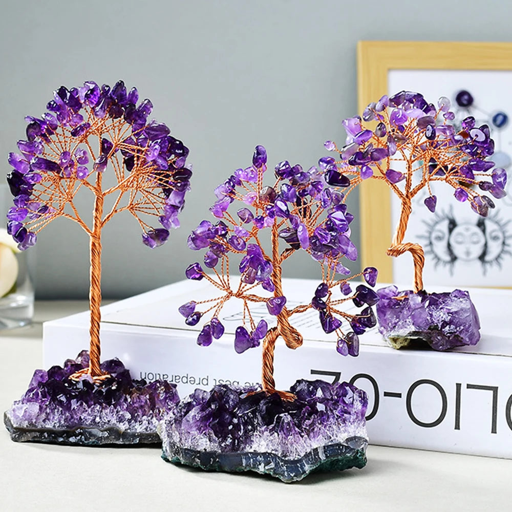 Amethyst Heilkristall Baum mit Sockel – Drahtgewickelte Steindekoration