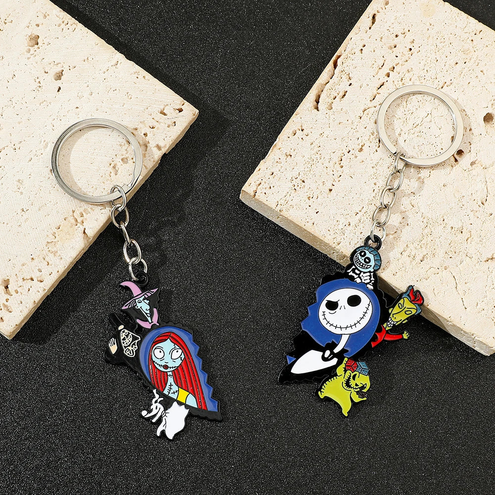 Kultiger Halloween-Schlüsselanhänger Sally - Jack in Silber – Punk-Design Unisex