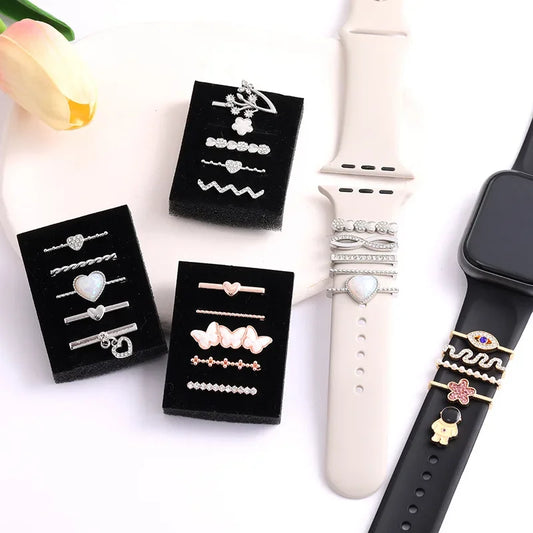 Mode Strap Dekorative Ring Für Apple Watch Band Diamant Schmuck Ornament Armband Metall Charms Silikon Armband Zubehör-Yabubest - Home & More