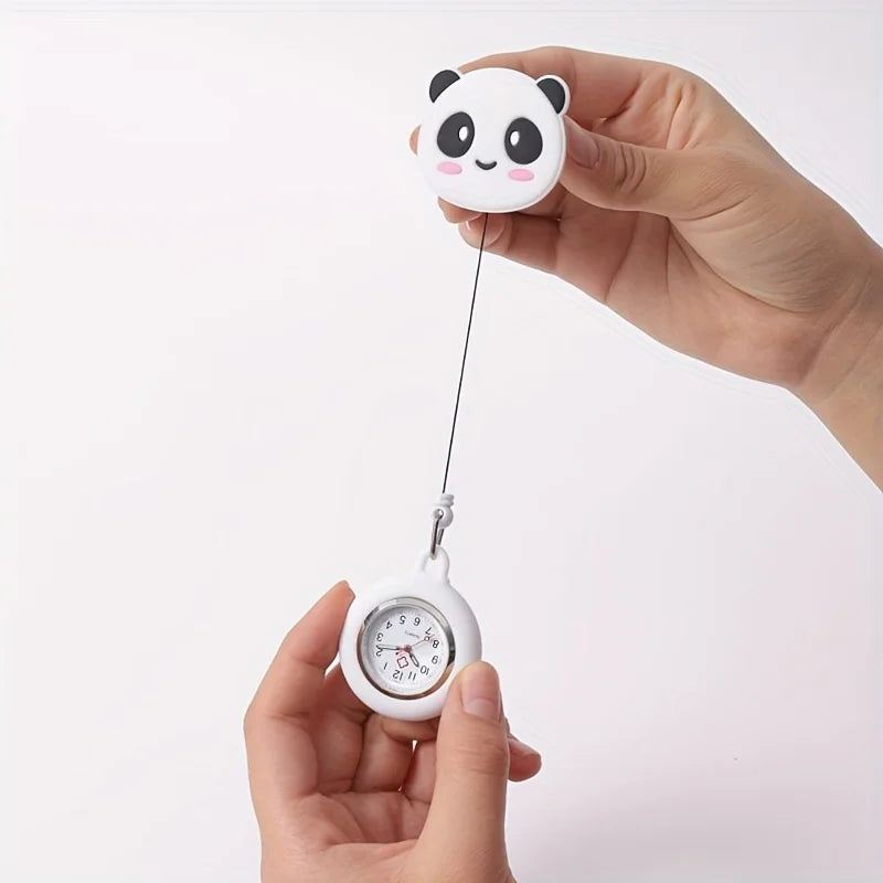 Niedliche Krankenschwester-Taschenuhr mit Panda - Weltzeit – dehnbares Band
