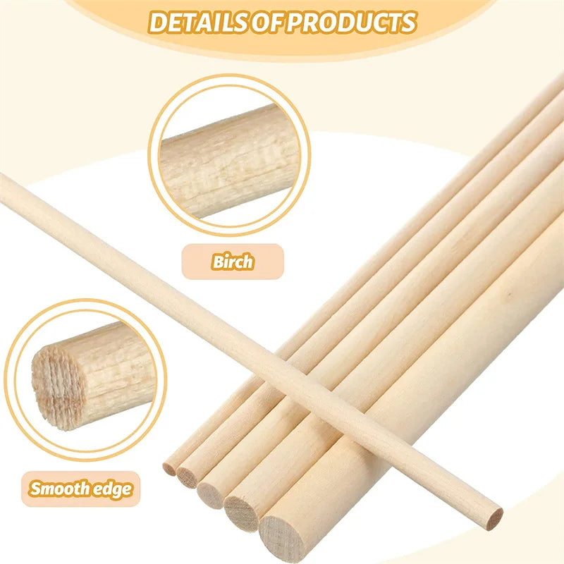Vielseitige runde Holzstäbchen 10-20 cm – Natürliche Bastelhilfe, 50 Stück