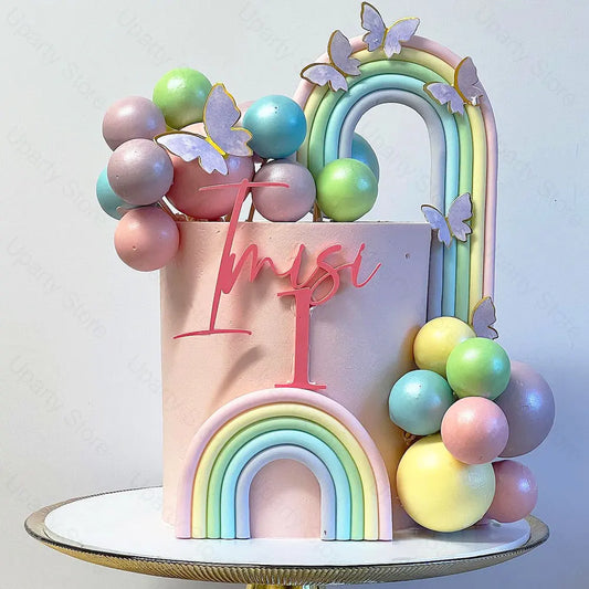 Bunte Regenbogen Kuchenaufsätze für festliche Tortendekoration