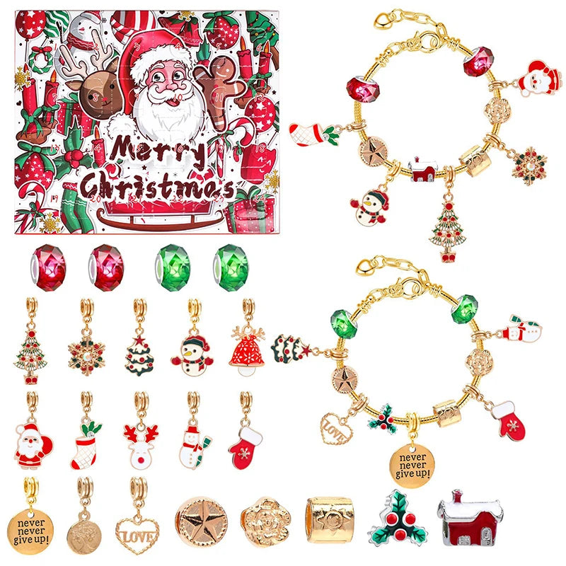 Überraschungs-Blindbox-Set mit 24 kreativen Adventsanhängern und Armbändern