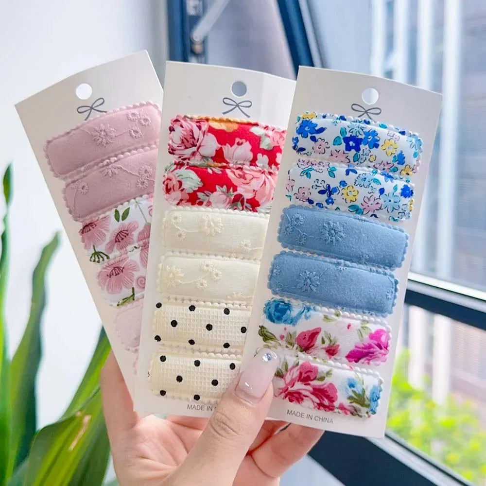6er Set Haarklammern mit Baumwollstoff Blumenmuster für Mädchen Kinder