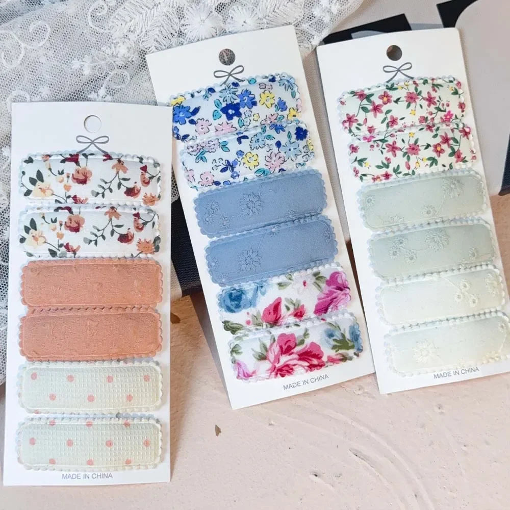 6er Set Haarklammern mit Baumwollstoff Blumenmuster für Mädchen Kinder
