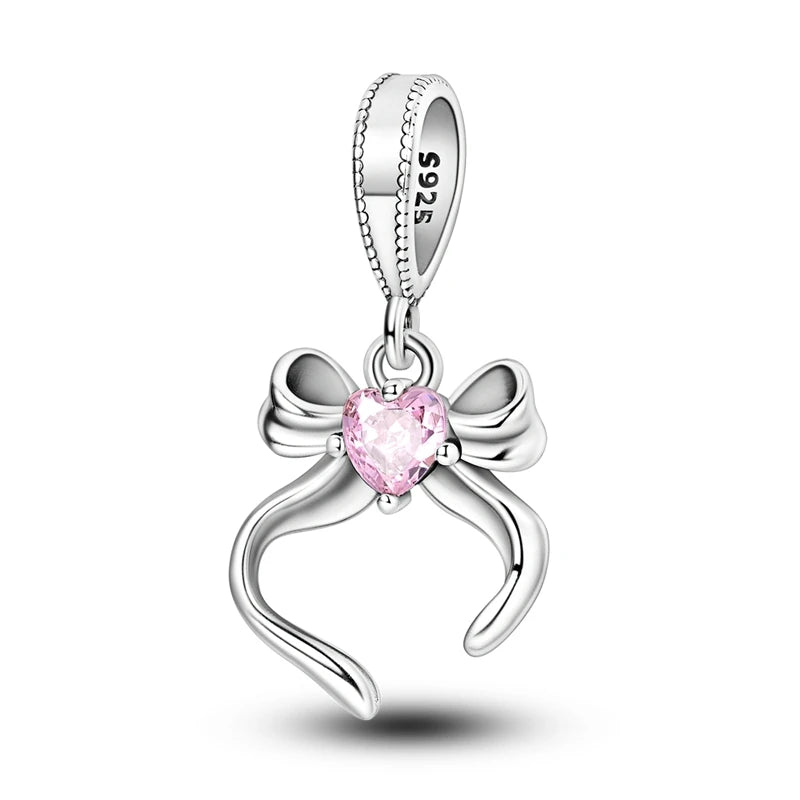 Romantische rosa 925 Silber Charms mit Zirkon – Herz - Parfüm Flasche Set