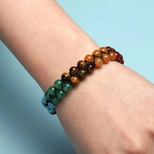Verstellbares Chakra Kristall-Armband mit geometrischen Steinperlen Damen