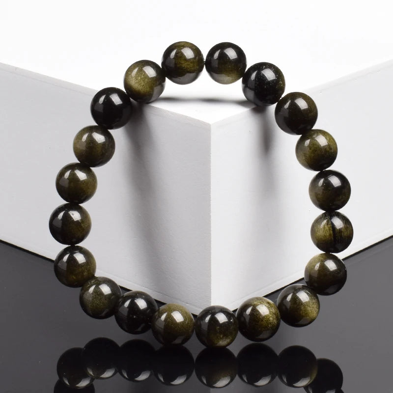 Goldener Obsidian Armband Naturstein Perlen Unisex | Energie & Stil