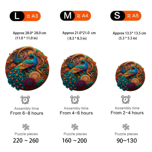 Pfauenmuster Holzpuzzle mit einzigartiger Tierform für Familienspiel
