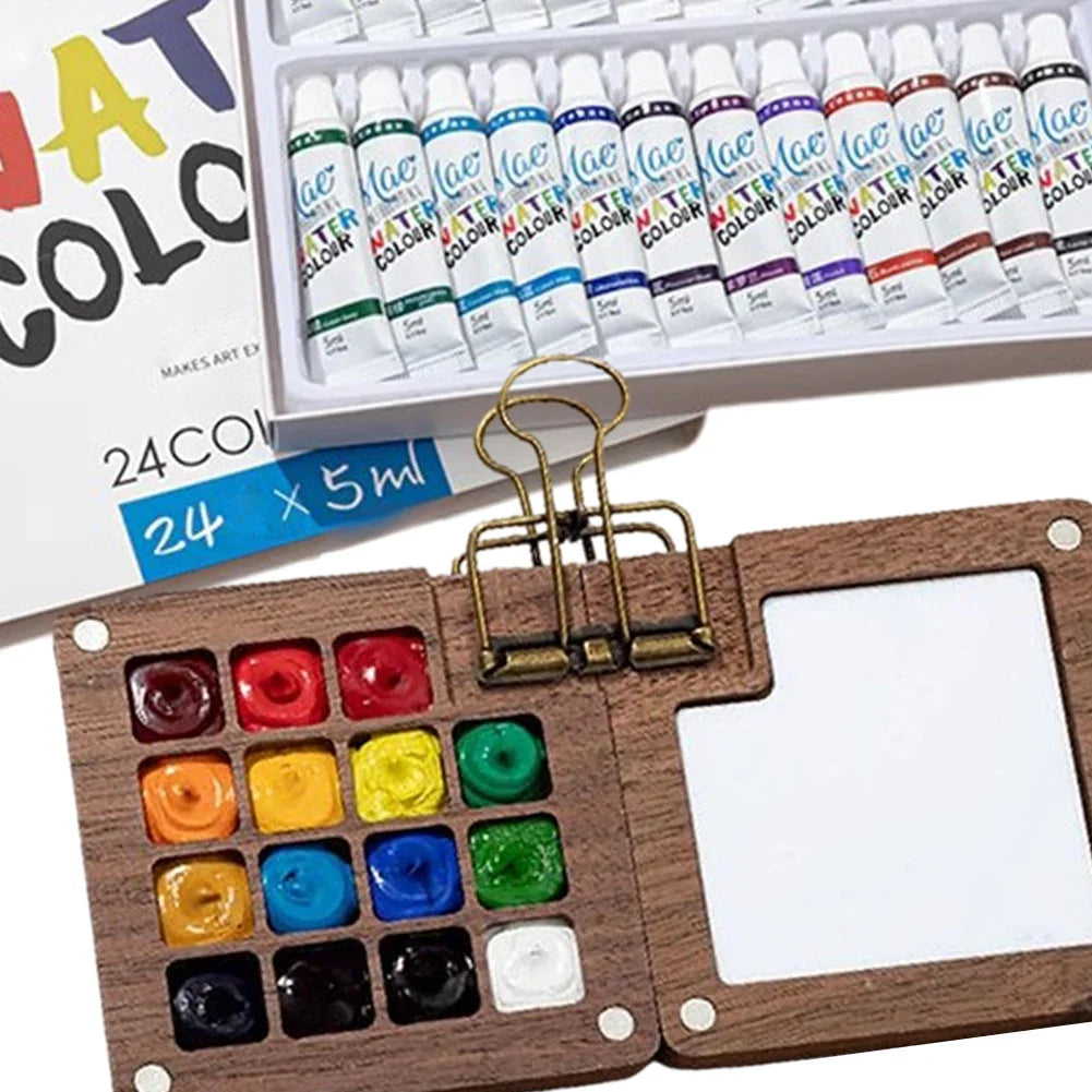 Tragbares Mini Aquarell-Palette Set mit Skizzenbuch und Binder-Clips
