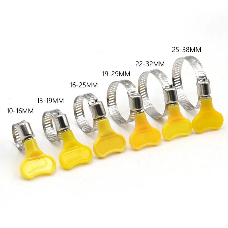5 Stück verstellbare Schlauchschellen 8-44 mm mit gelbem Griff, rostfrei Edelstahl