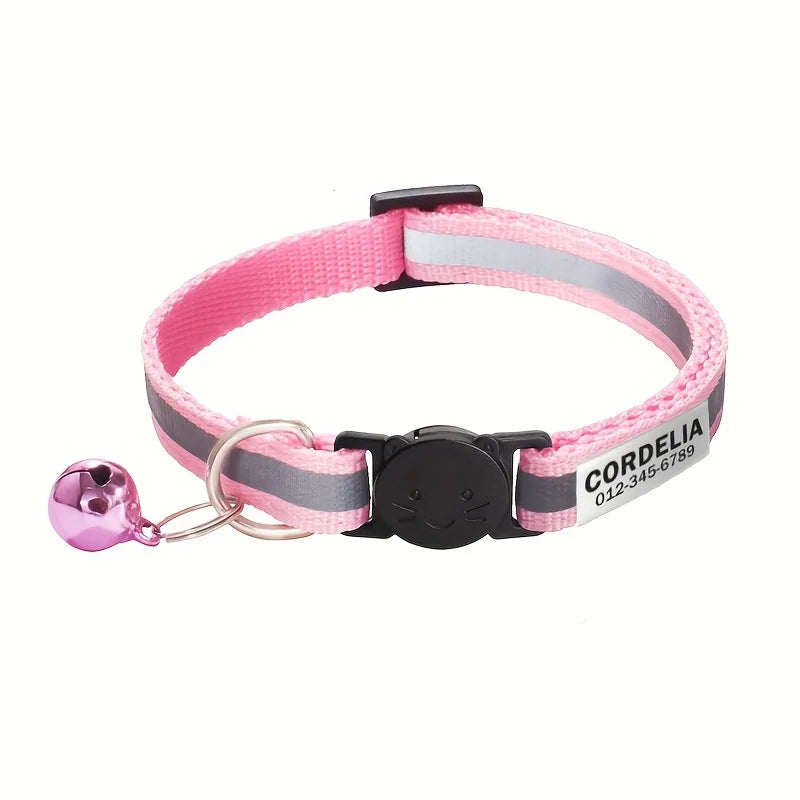 Reflektierendes Katzenhalsband mit Namensschild und Glöckchen, personalisierbar